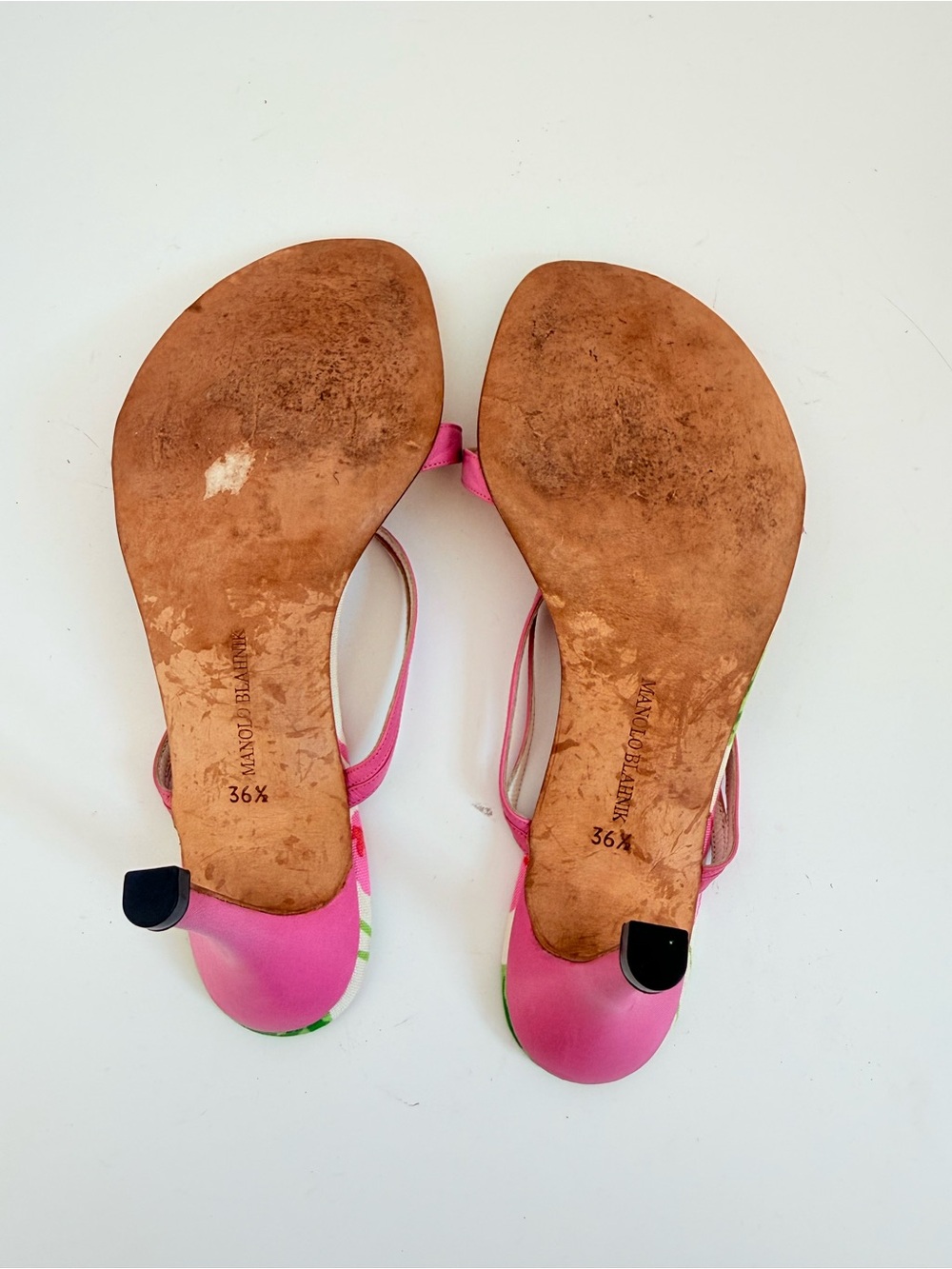 Manolo Blahnik Discus Pink Floral Thong Sandals Vintage Heels 36.5 - Picture 7 of 11